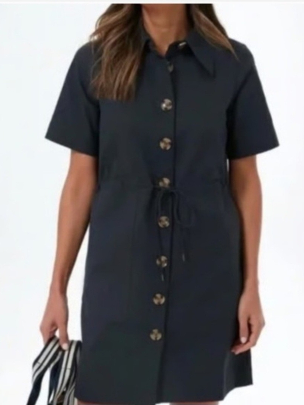 Tuckernuck Navy Blue Drawstring Carson Shirt Dress Sz S EUC Quiet Luxury Minimal